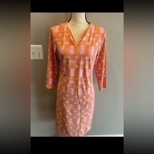 J. McLaughlin Pink and Yellow patterned dress.